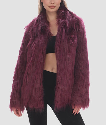 Amelia Womens Burgundy Fur Jacket | Womens Burgundy Fur Jacket-1