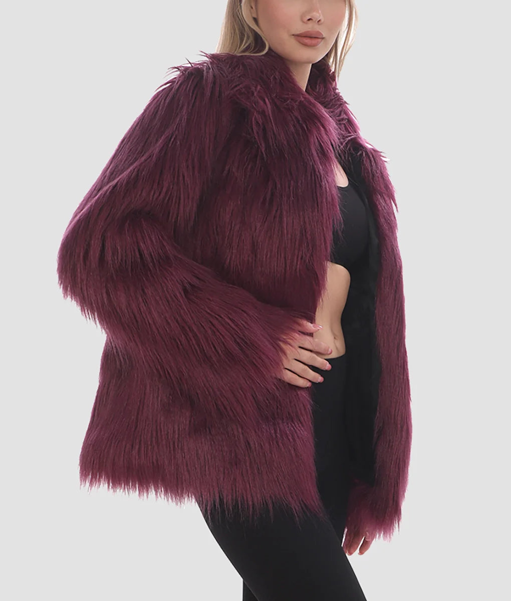 Amelia Womens Burgundy Fur Jacket | Womens Burgundy Fur Jacket-3