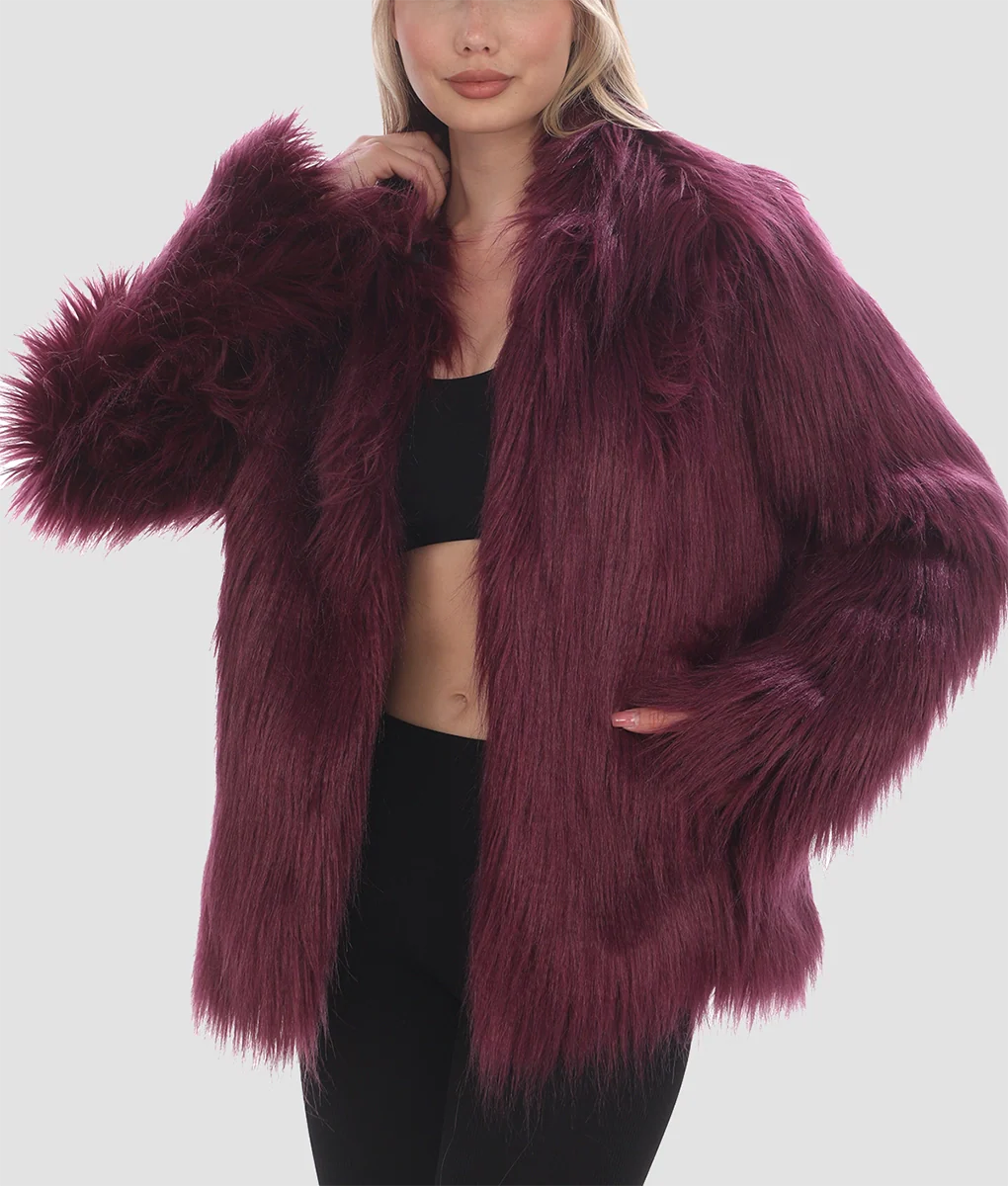 Amelia Womens Burgundy Fur Jacket | Womens Burgundy Fur Jacket-2