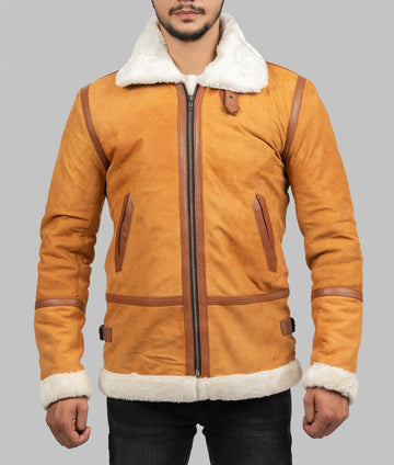 Austin Mens Mustard Brown B-3 Bomber Jacket | Mens Mustard Brown B-3 Bomber Jacket-1