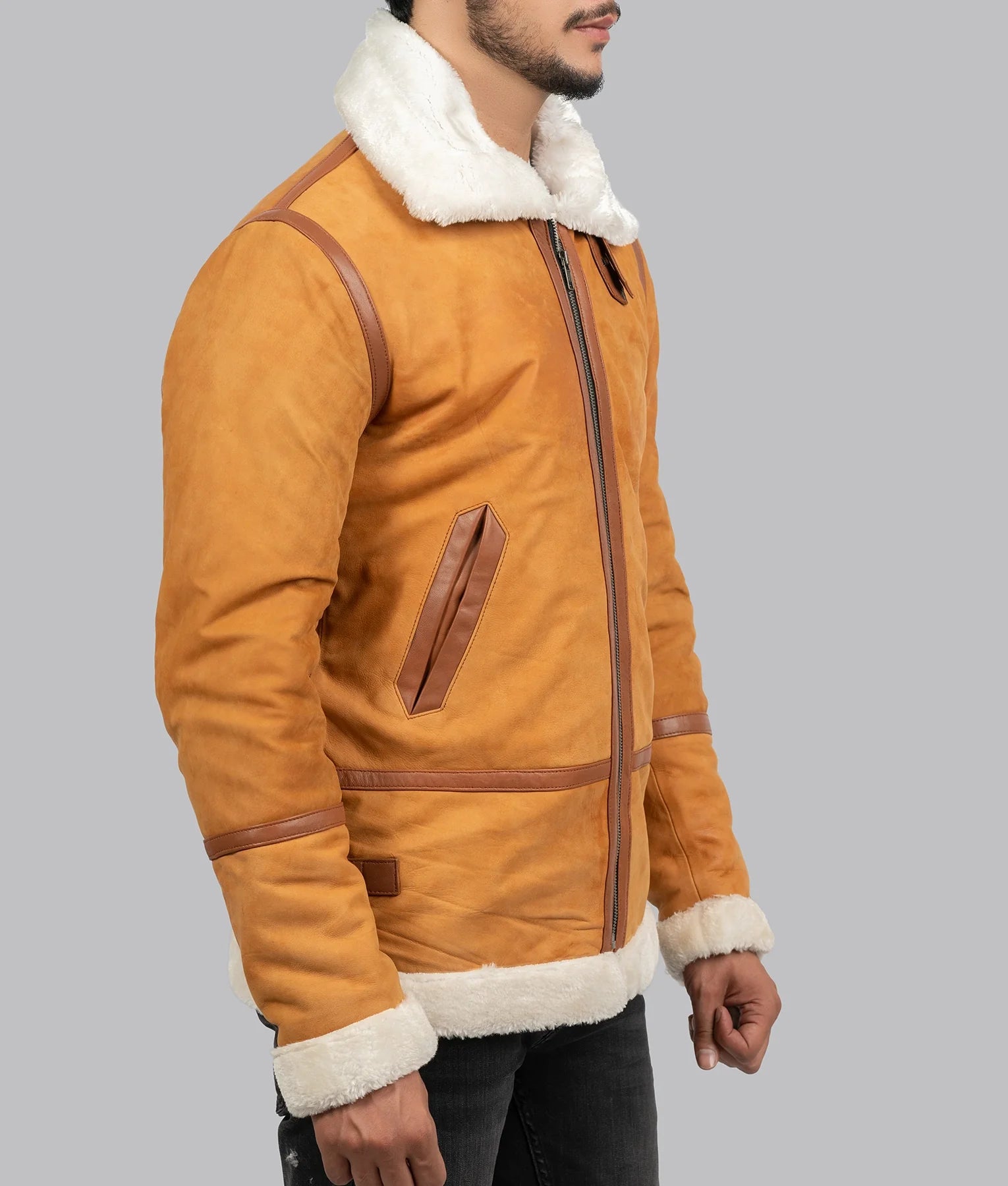 Austin Mens Mustard Brown B-3 Bomber Jacket | Mens Mustard Brown B-3 Bomber Jacket-3
