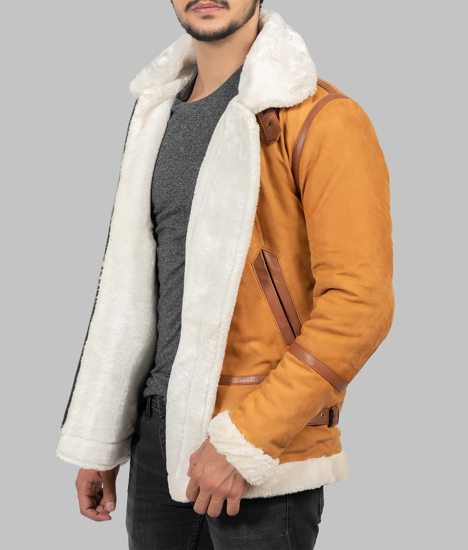 Austin Mens Mustard Brown B-3 Bomber Jacket | Mens Mustard Brown B-3 Bomber Jacket-4