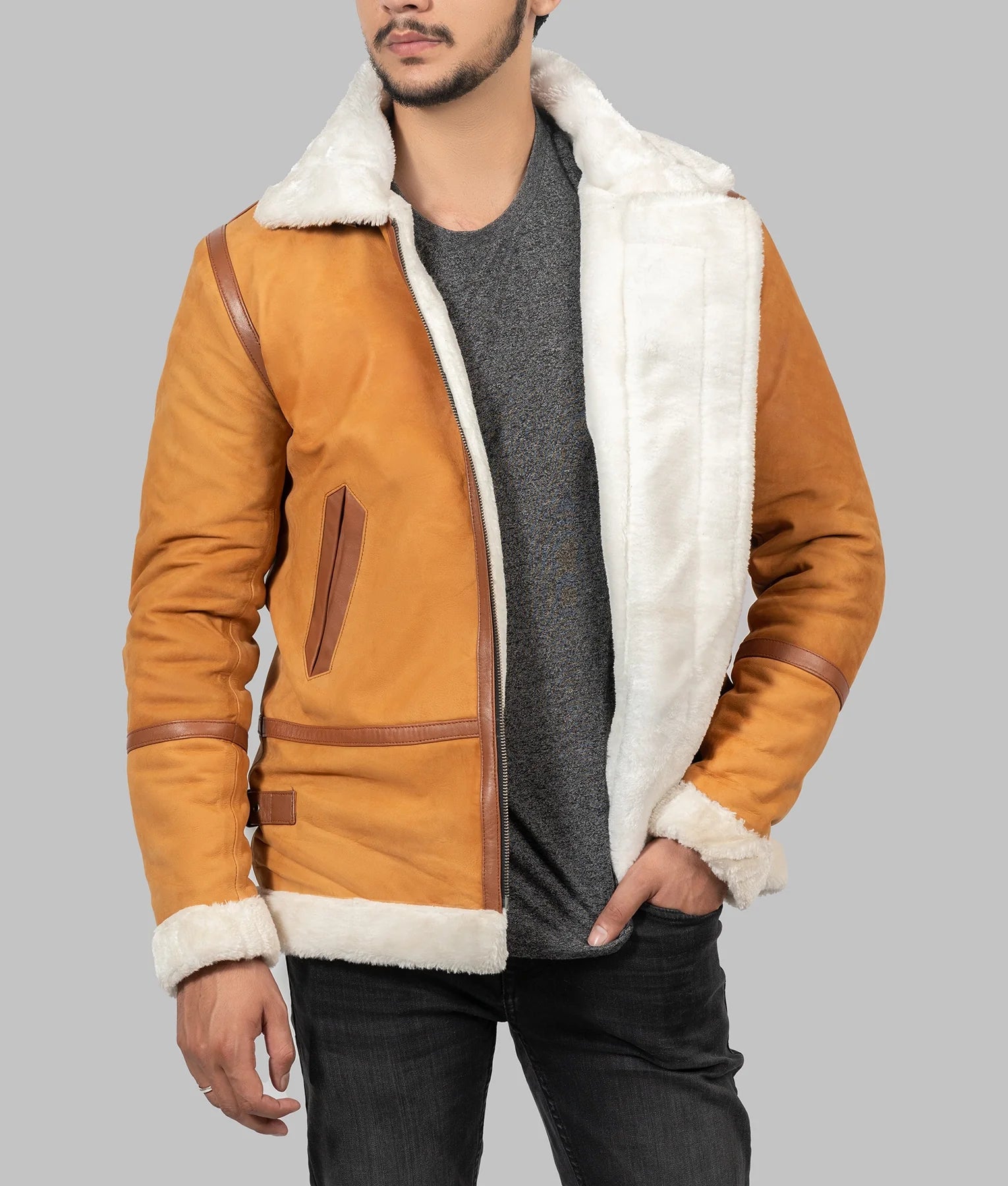Austin Mens Mustard Brown B-3 Bomber Jacket | Mens Mustard Brown B-3 Bomber Jacket-2