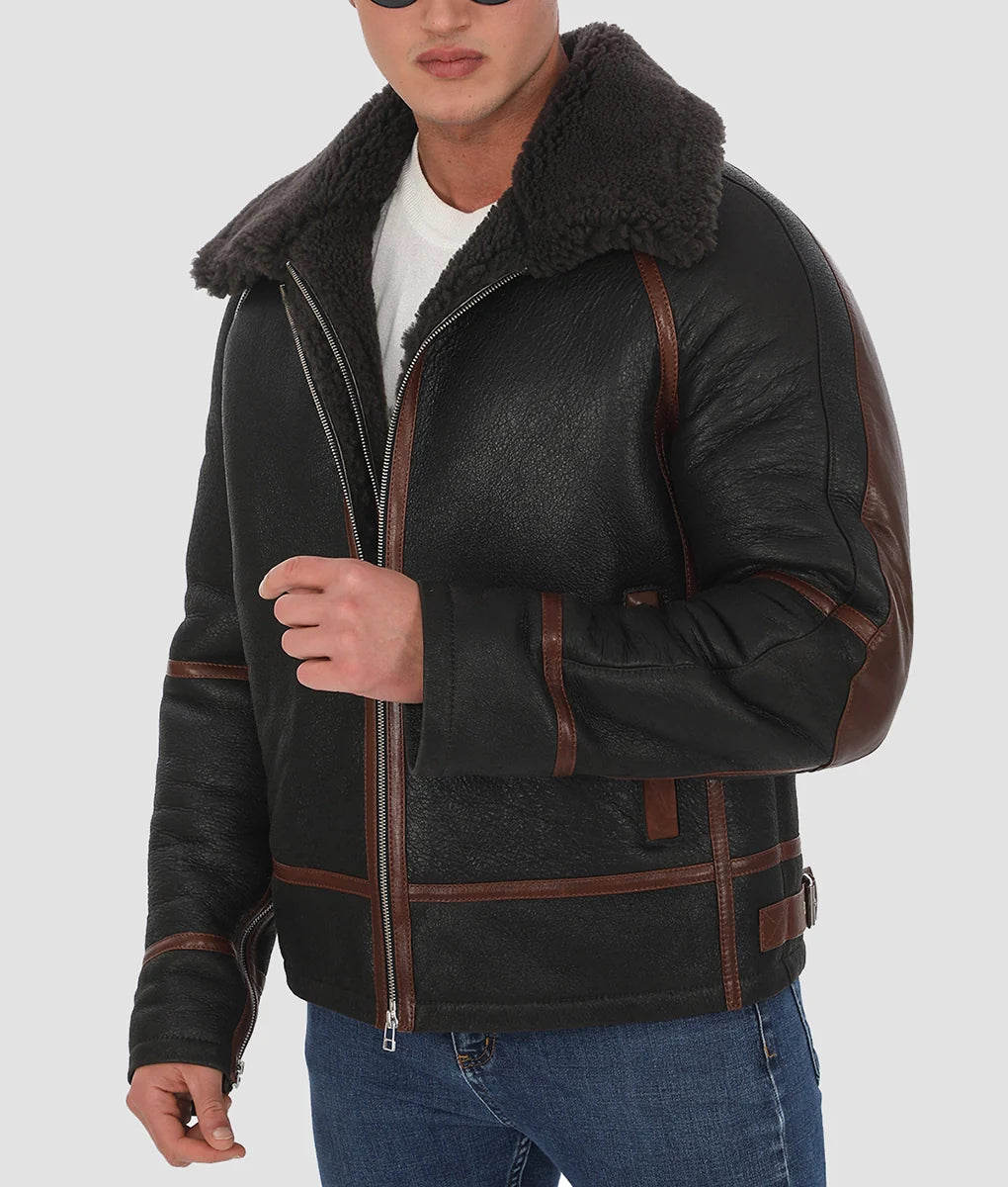 Caden Mens Brown Shearling Jacket | Mens Brown Shearling Jacket-3