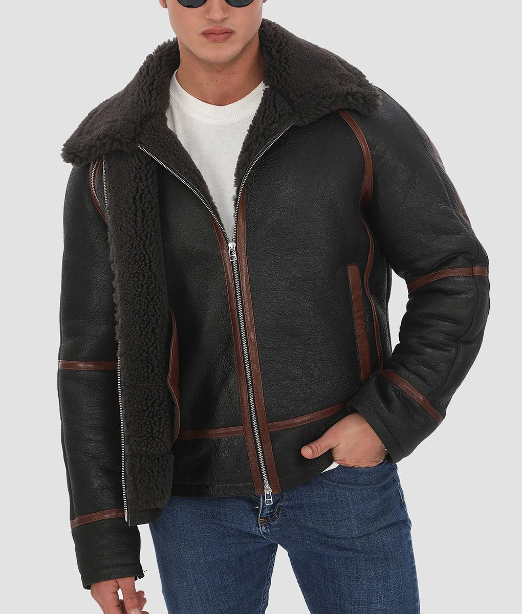 Caden Mens Brown Shearling Jacket | Mens Brown Shearling Jacket-1