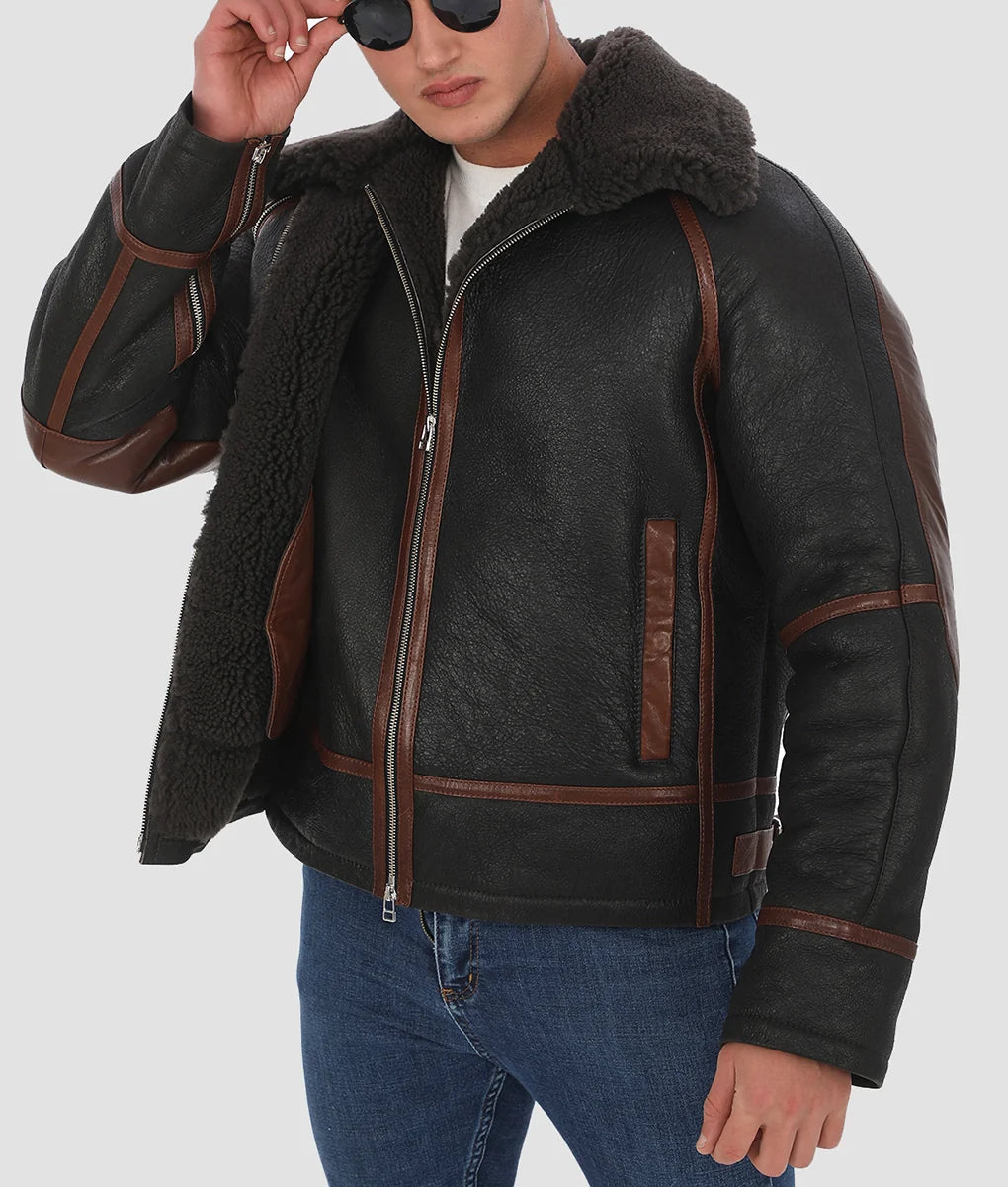 Caden Mens Brown Shearling Jacket | Mens Brown Shearling Jacket-4