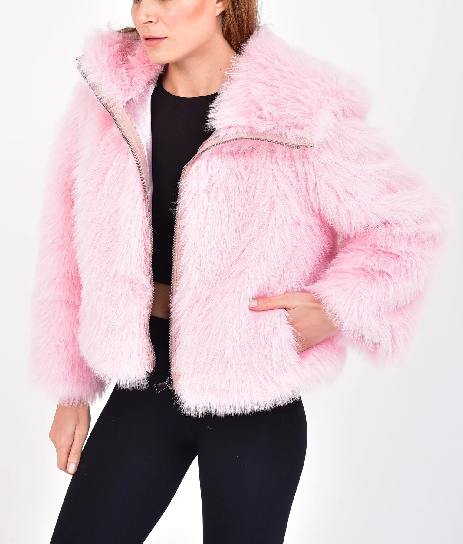 Cathleen Women's Pink Fur Jacket | Women's Pink Fur Jacket-4
