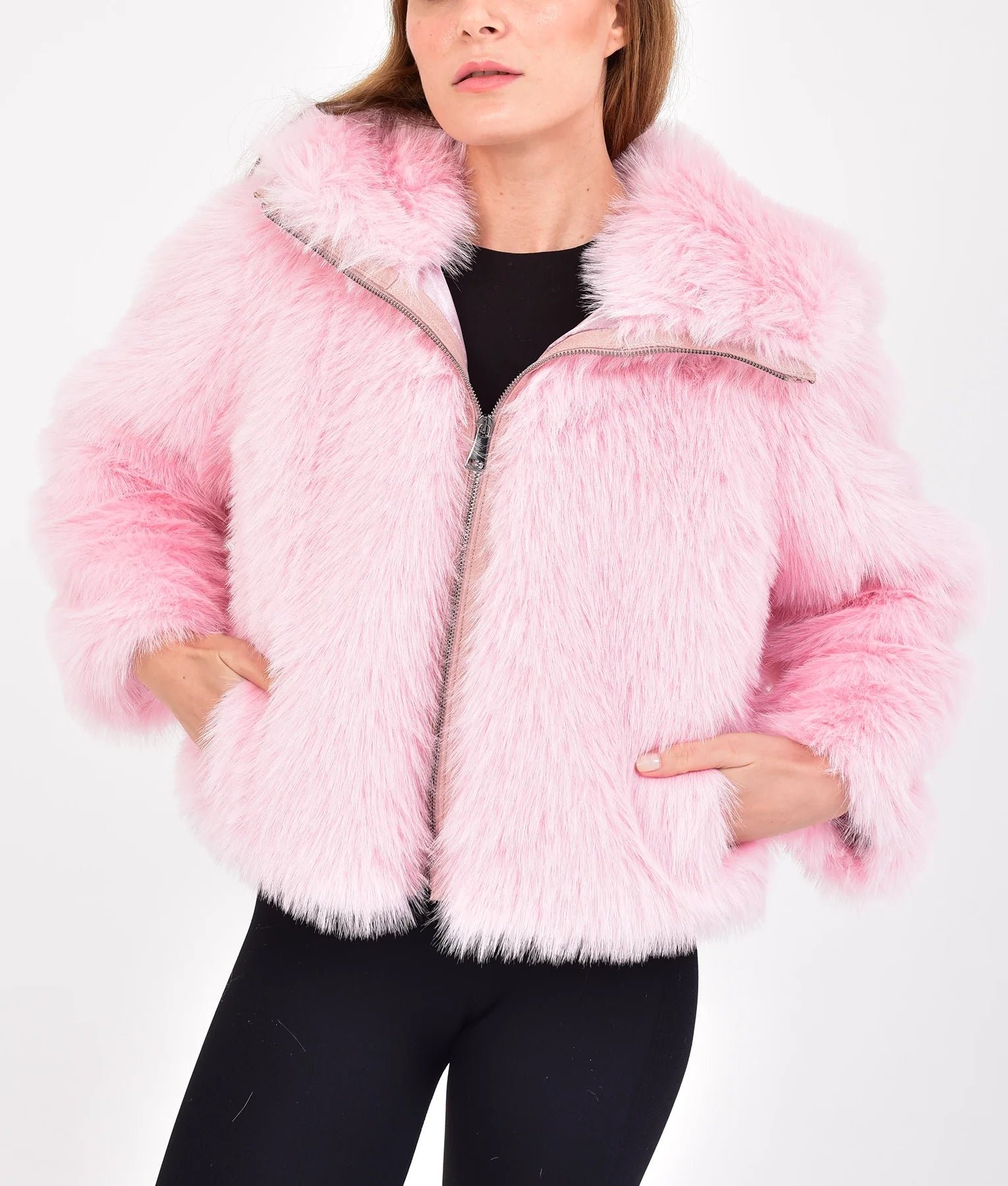 Cathleen Women's Pink Fur Jacket | Women's Pink Fur Jacket-5