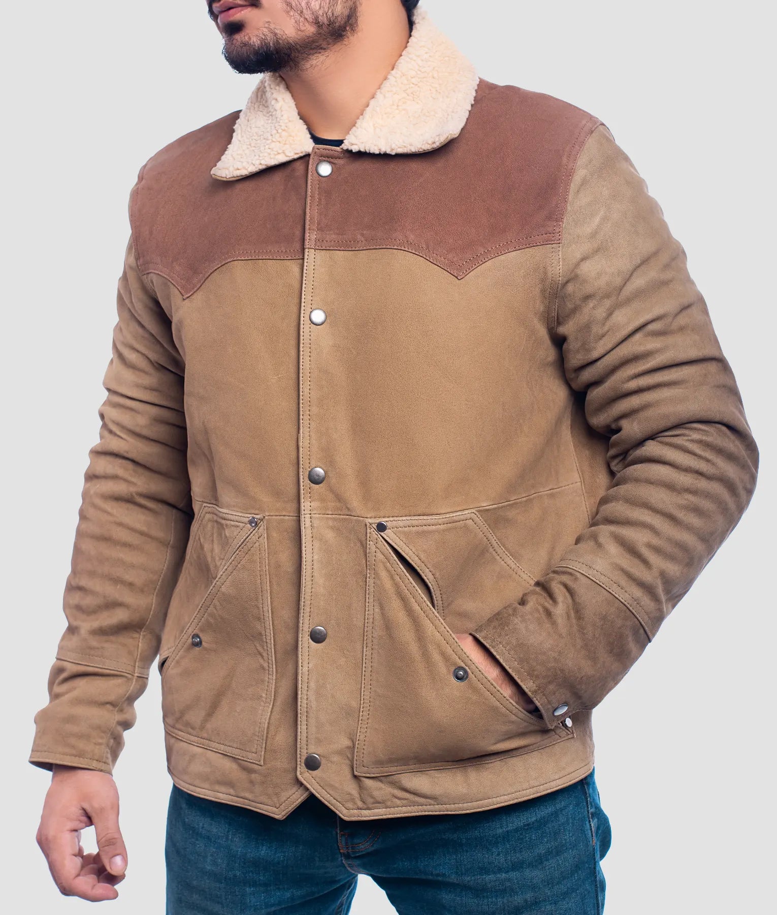 Chris Mens Distressed Brown Shearling Jacket | Mens Distressed Brown Shearling Jacket-2