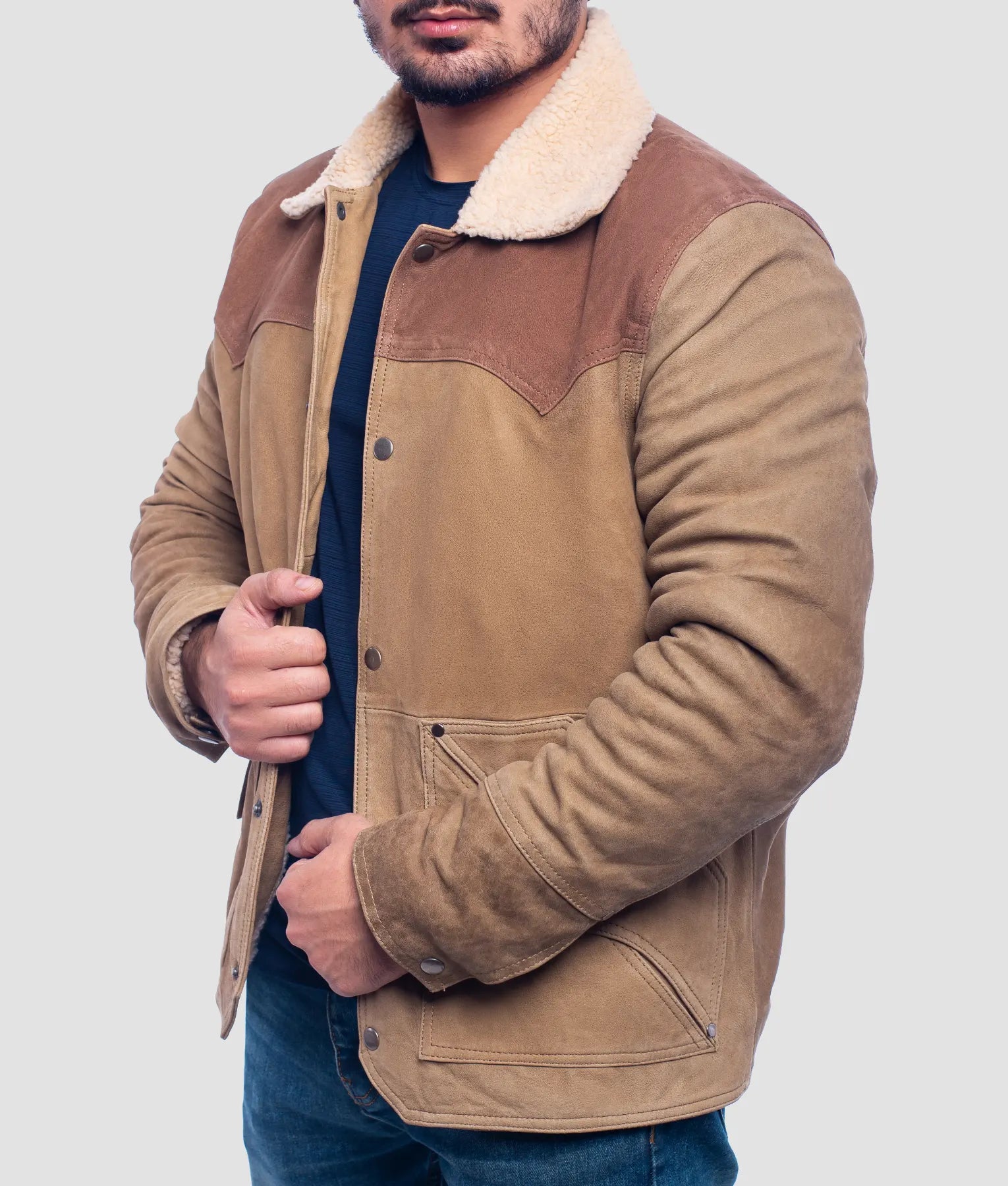 Chris Mens Distressed Brown Shearling Jacket | Mens Distressed Brown Shearling Jacket-3