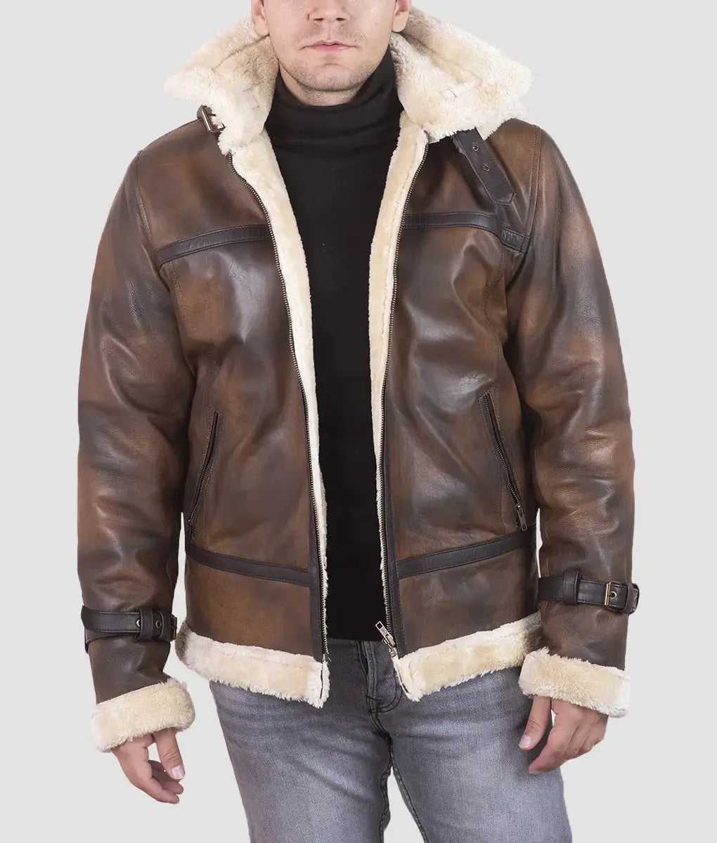 Dean B3 Bomber Shearling Vintage Brown Leather Jacket My Store