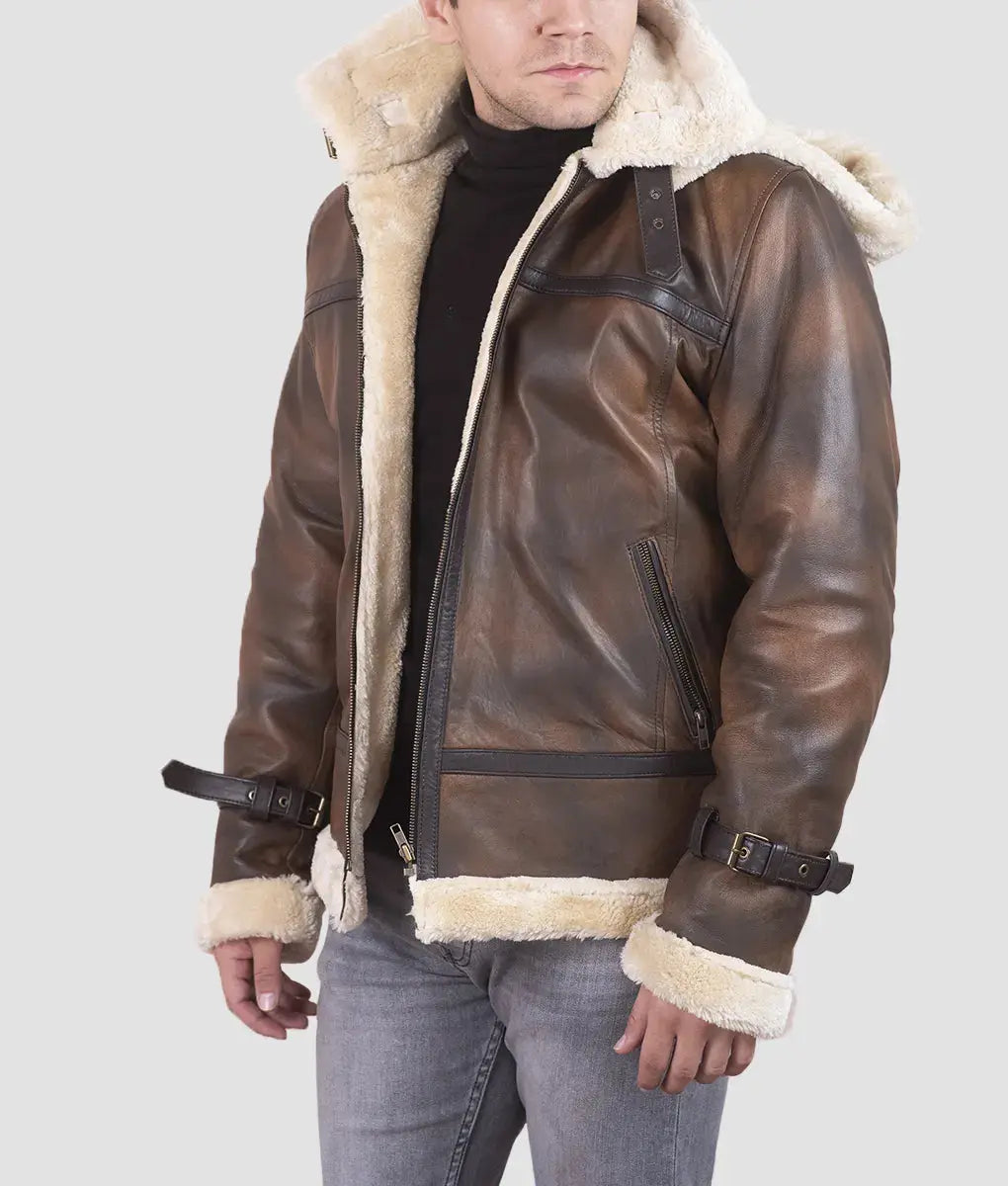 Dean B3 Bomber Shearling Vintage Brown Leather Jacket My Store
