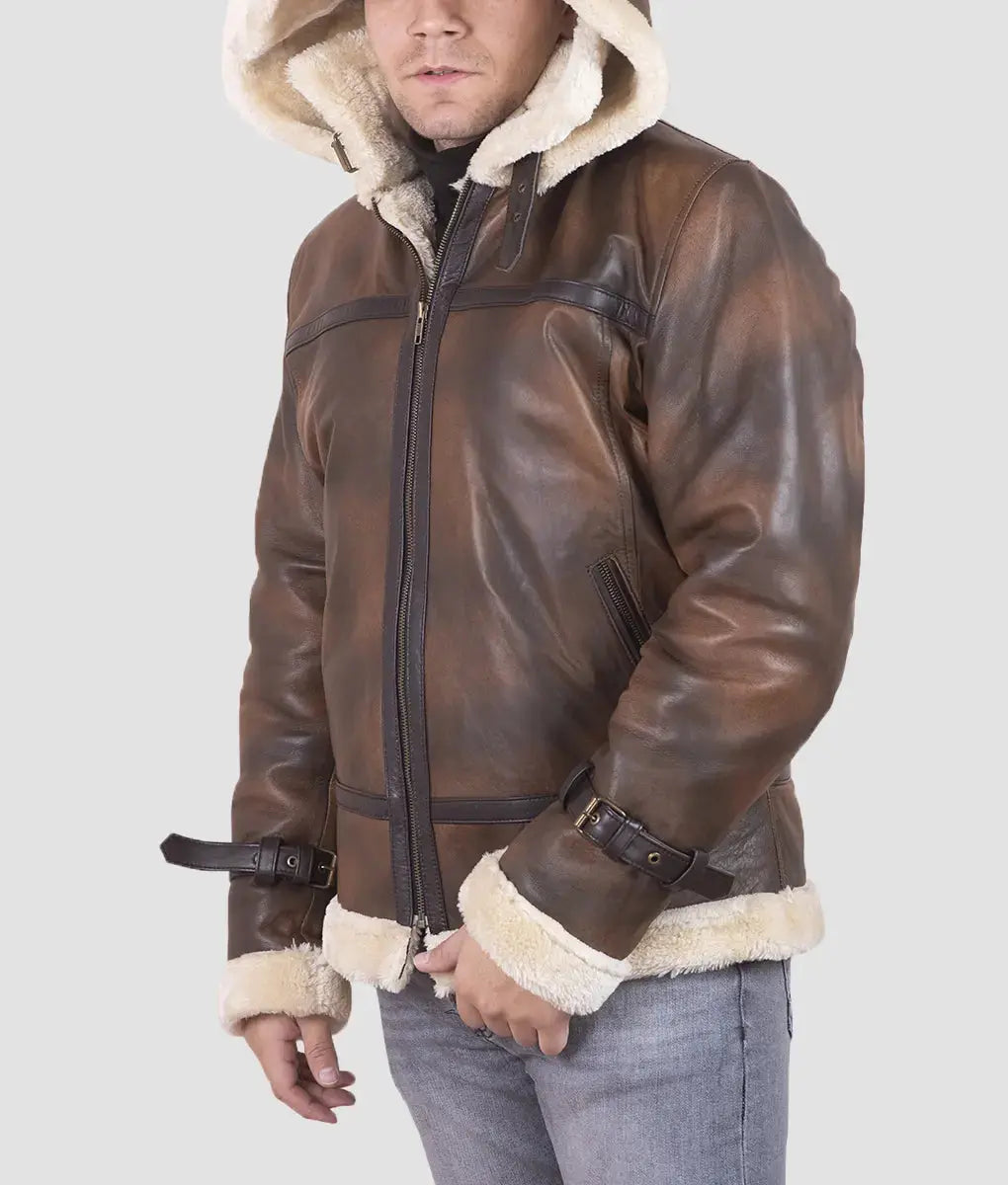 Dean B3 Bomber Shearling Vintage Brown Leather Jacket My Store