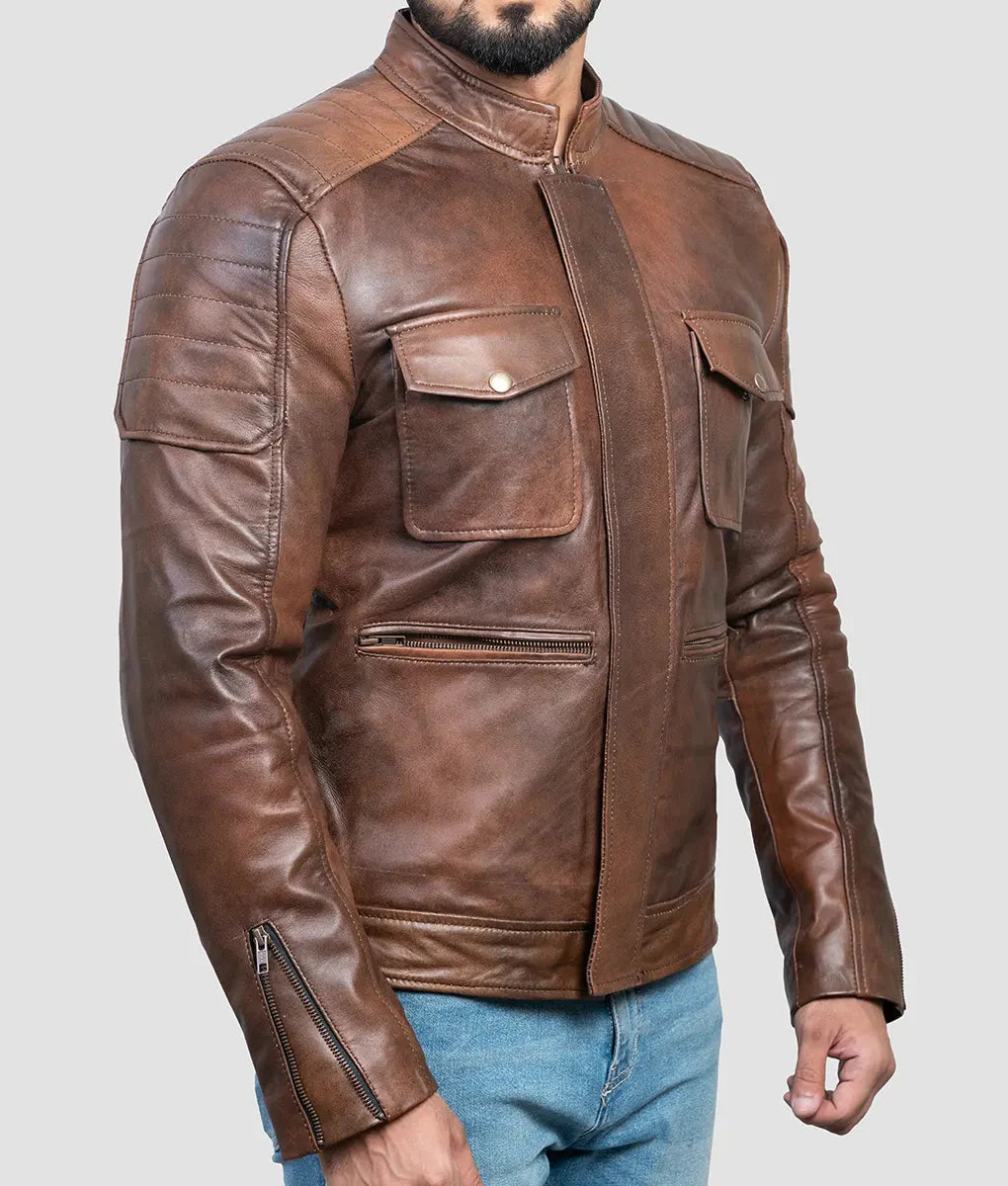 Dustin Mens Brown Leather Jacket My Store
