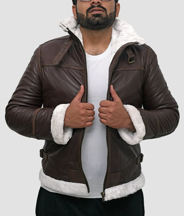 Eddie Mens Dark Brown Aviator Shearling Jacket | Mens Dark Brown Aviator Shearling Jacket-1