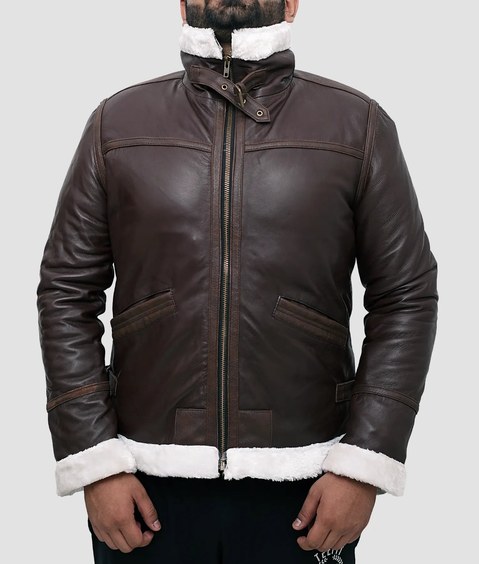 Eddie Mens Dark Brown Aviator Shearling Jacket | Mens Dark Brown Aviator Shearling Jacket-2