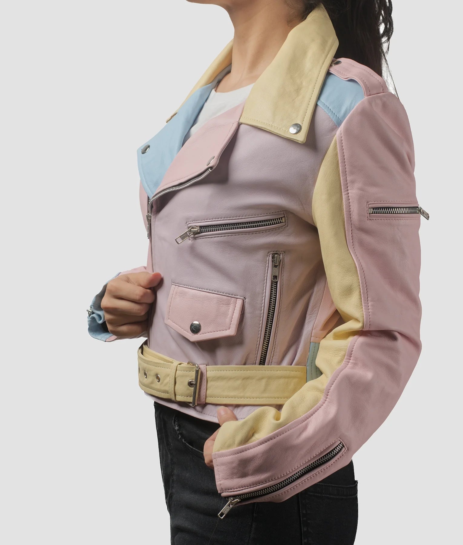 Ella Womens Rainbow Pastel Double Rider Jacket | Womens Rainbow Pastel Double Rider Jacket-3