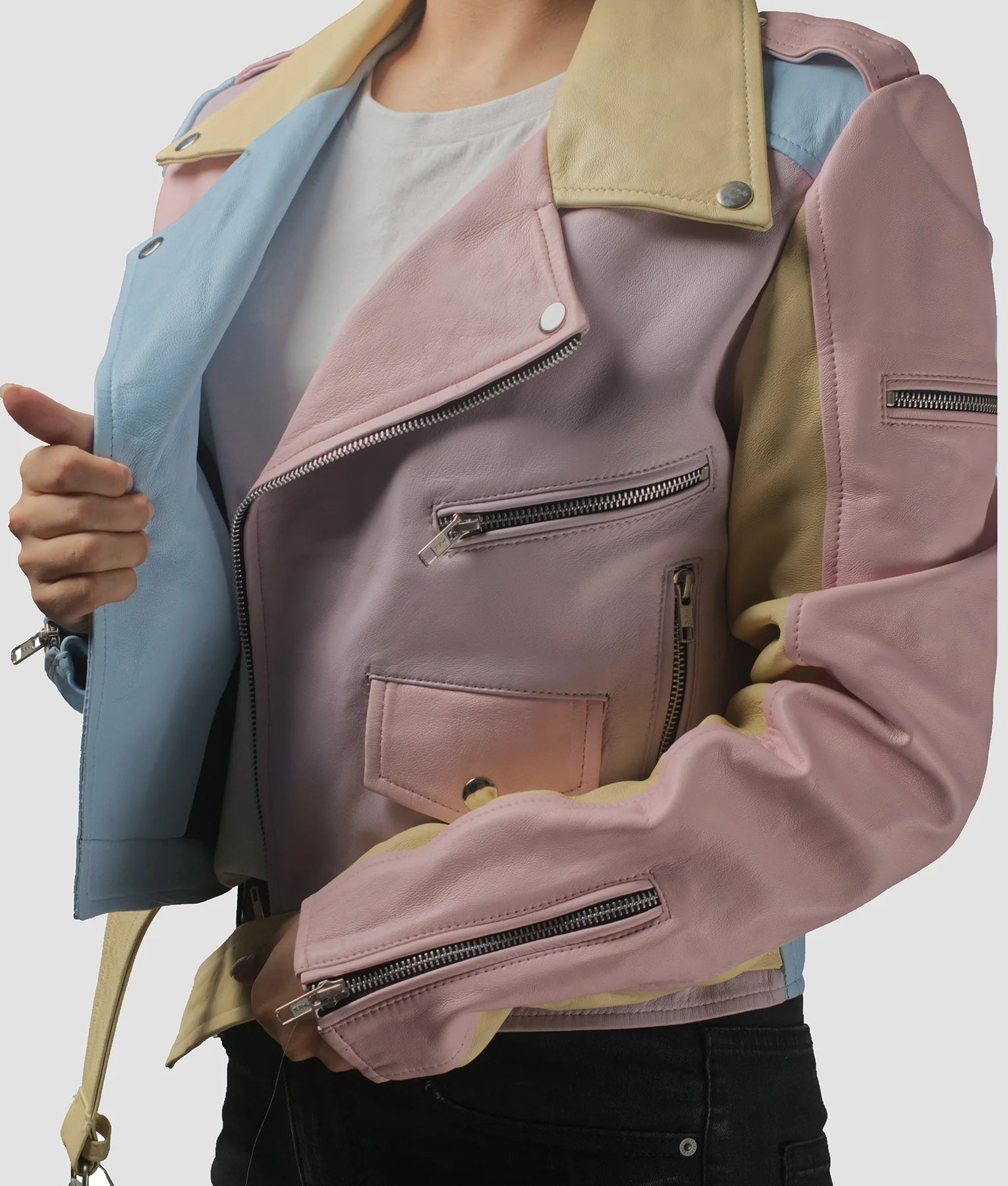 Ella Womens Rainbow Pastel Double Rider Jacket | Womens Rainbow Pastel Double Rider Jacket-2