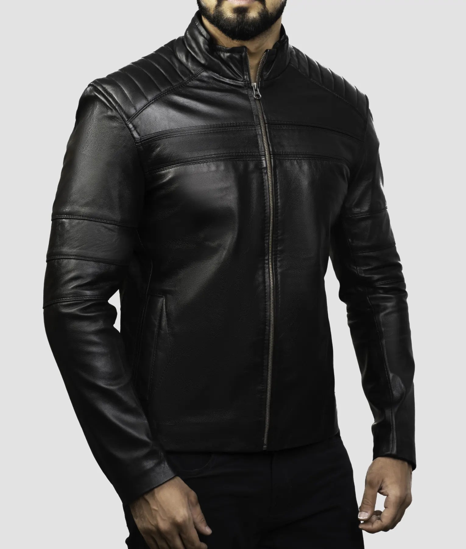 Eric Mens Black Leather Biker Jacket | Mens Black Leather Biker Jacket-2