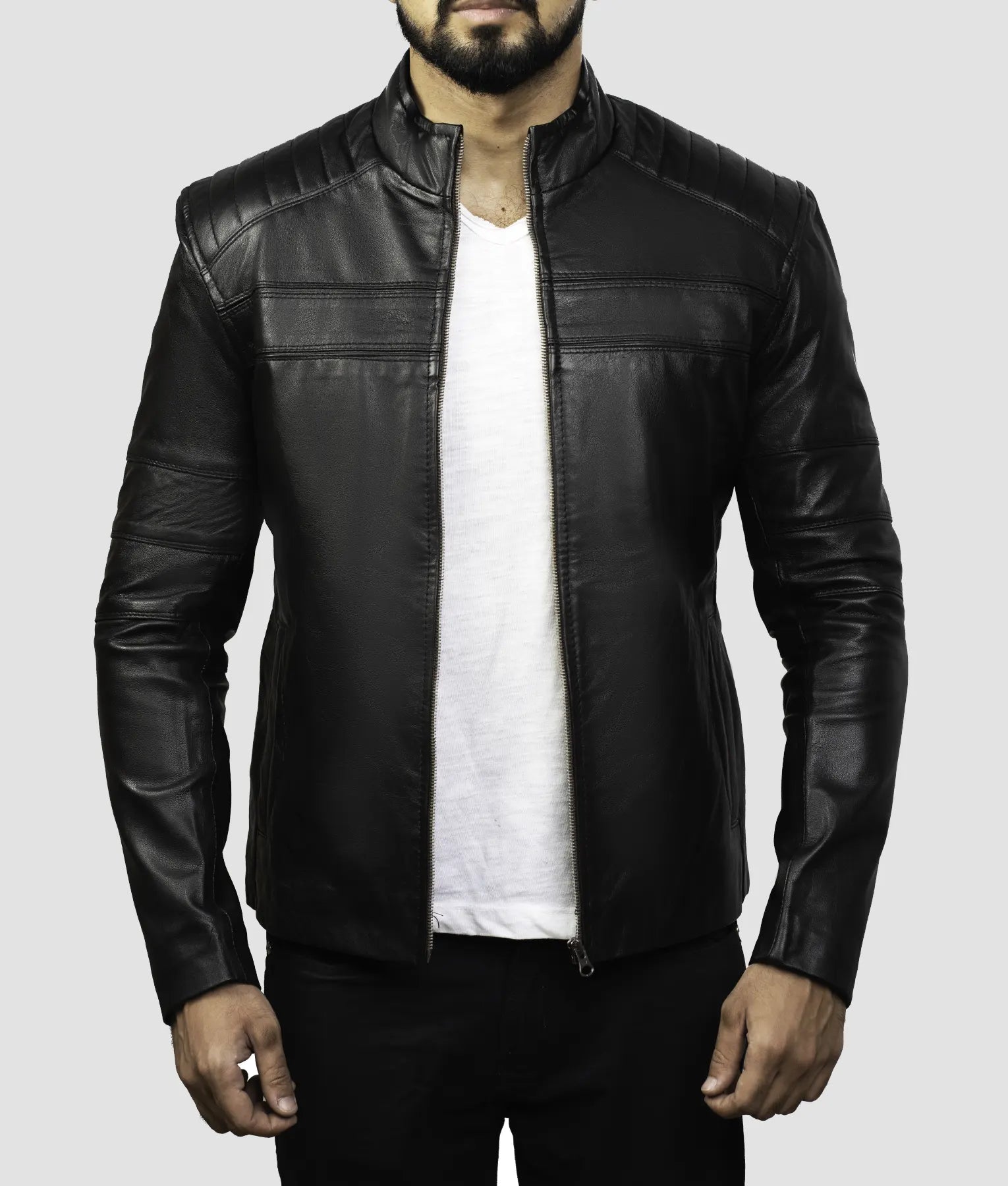 Eric Mens Black Leather Biker Jacket | Mens Black Leather Biker Jacket-1