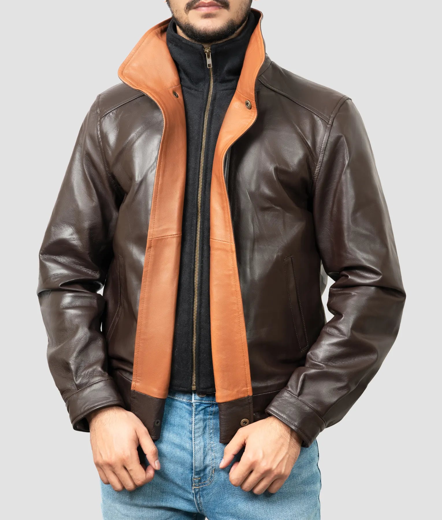 Ethan Mens Brown Leather Bomber Jacket | Mens Brown Leather Bomber Jacket-2