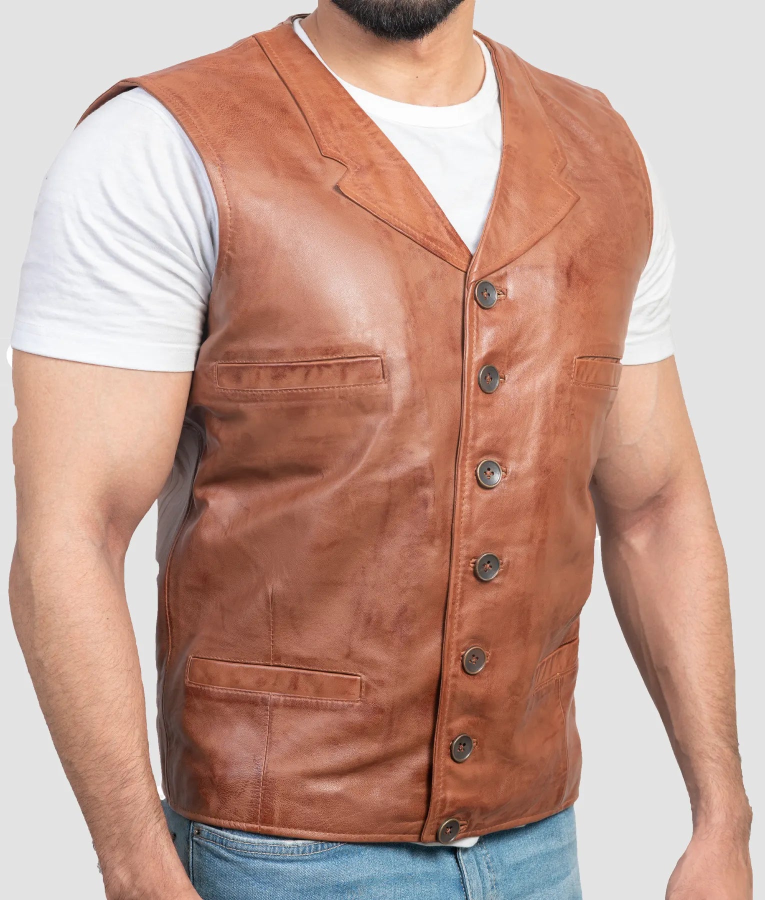 Galen Mens Brown Leather Vest | Mens Brown Leather Vest-2