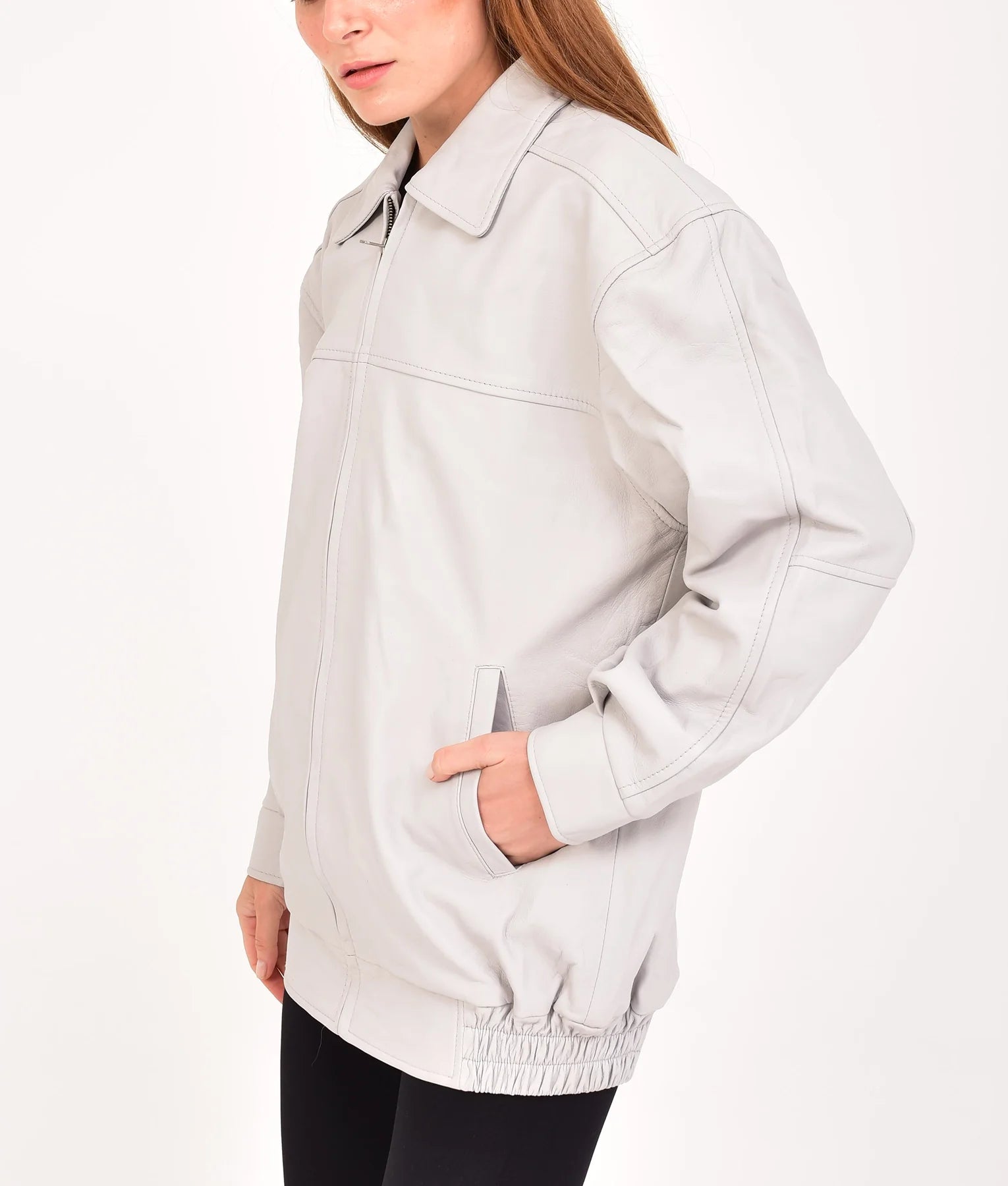 Jaclyn Womens Oversize Grey Leather Jacket | Womens Oversize Grey Leather Jacket-3