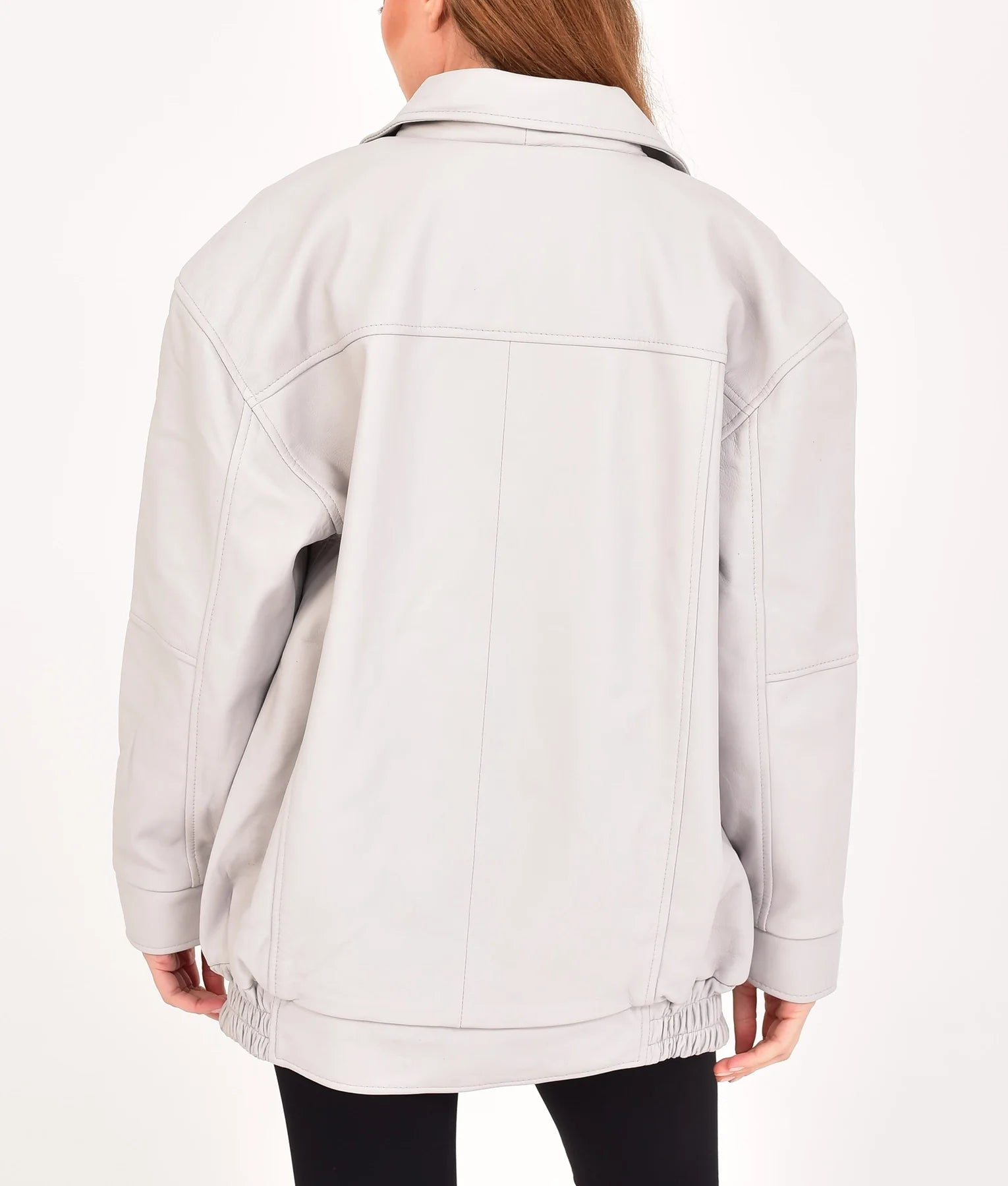 Jaclyn Womens Oversize Grey Leather Jacket | Womens Oversize Grey Leather Jacket-4