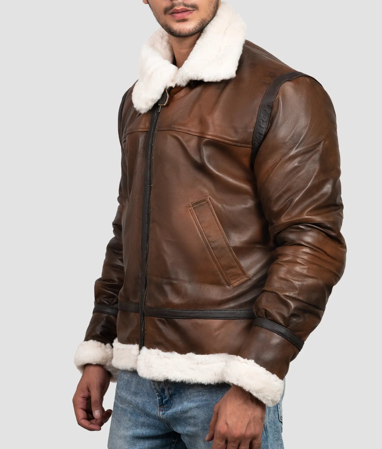 Kevin Mens B3 Brown Leather Bomber Jacket | Mens B3 Brown Leather Bomber Jacket-4