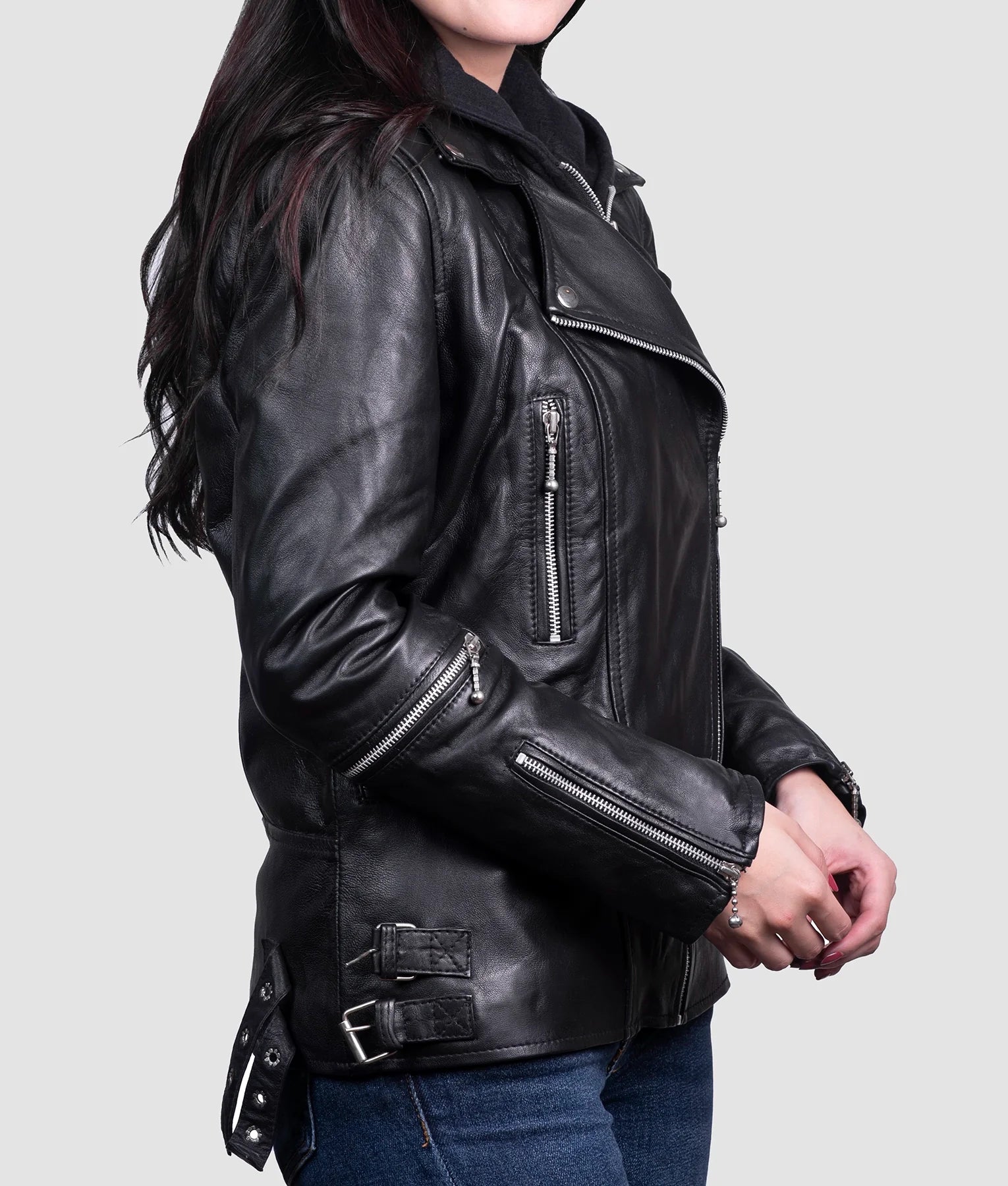 Leah Womens Black Biker Jacket | Womens Black Biker Jacket-2