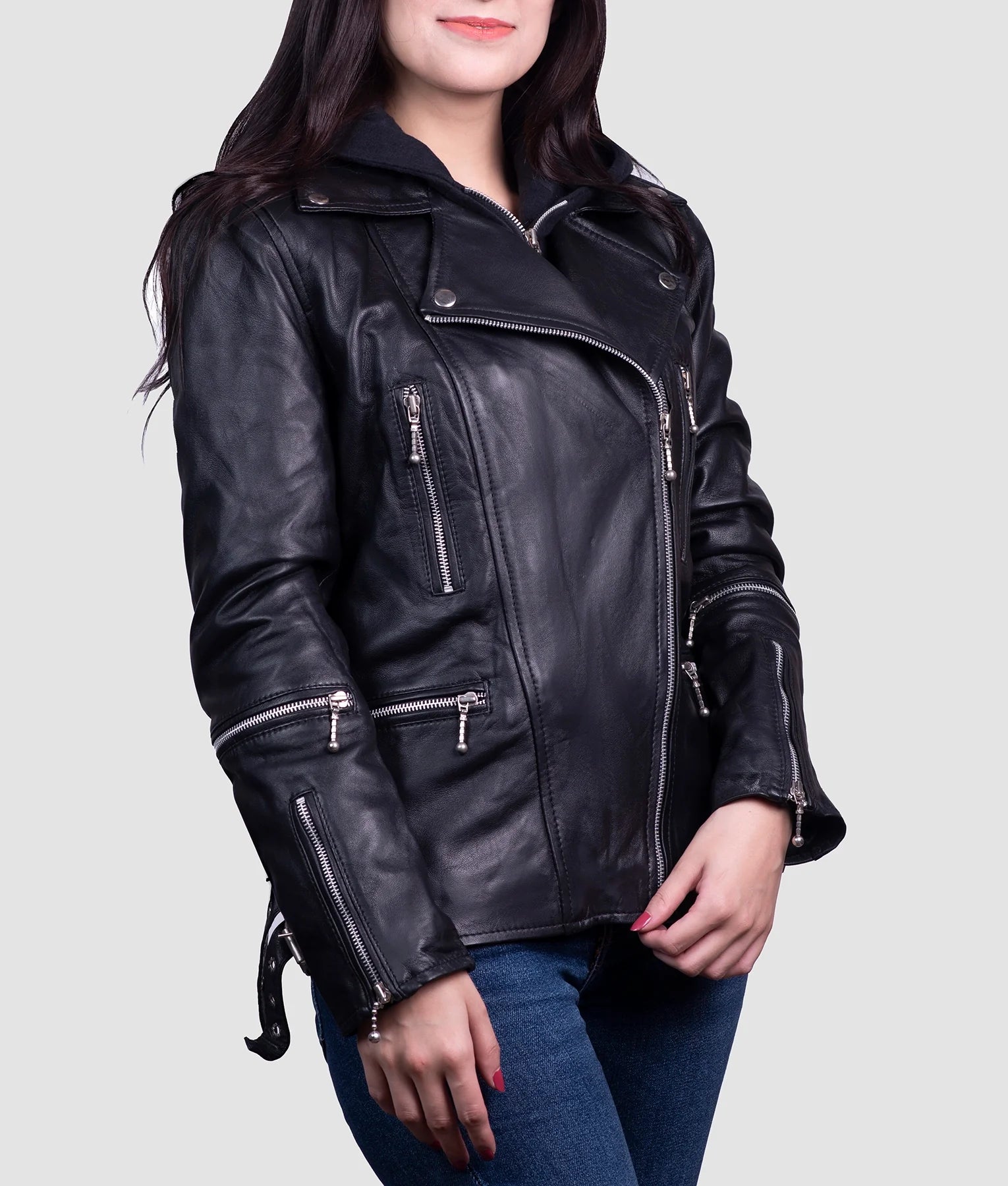 Leah Womens Black Biker Jacket | Womens Black Biker Jacket-3