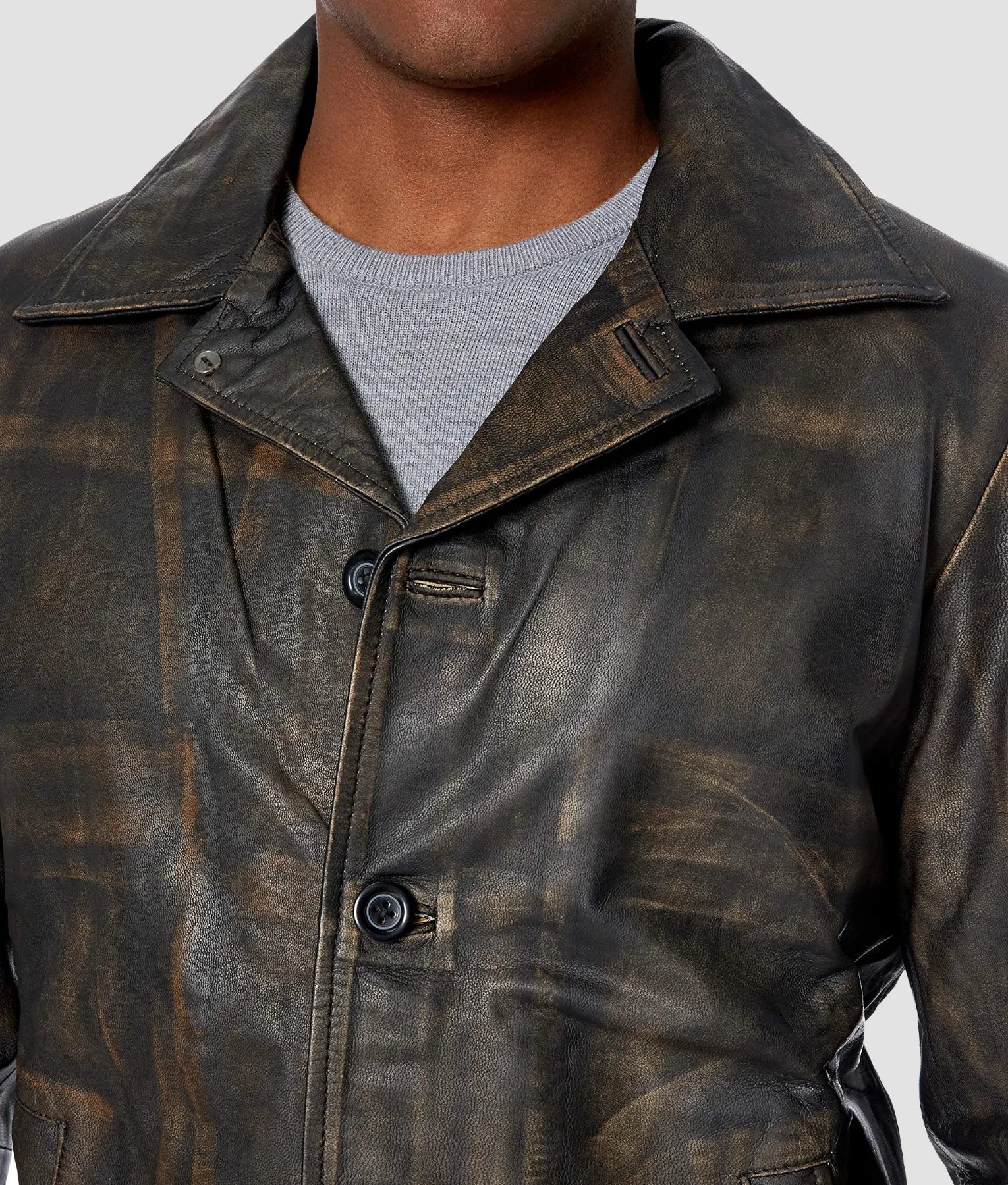 Louis Mens Distressed Leather Car Coat | Mens Distressed Leather Car Coat-3