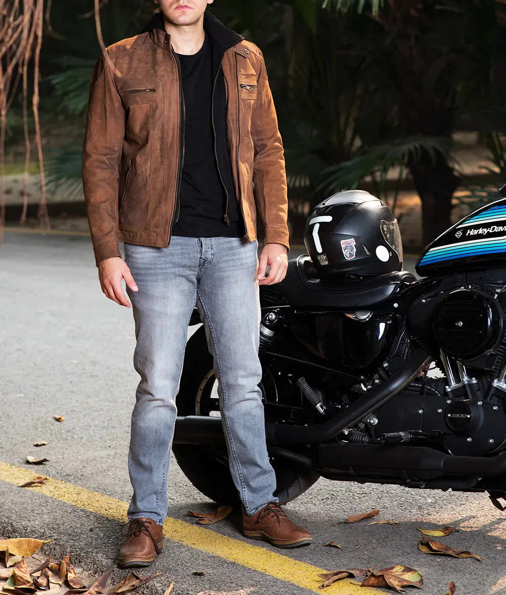 Lucas Mens Brown Suede Leather Jacket My Store