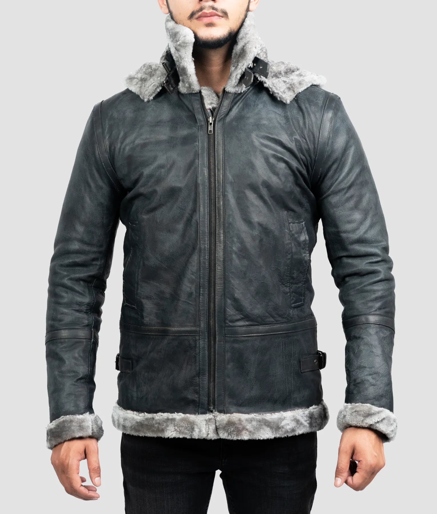Mason Mens Grey B-3 Aviator Bomber Jacket | Mens Grey B-3 Aviator Bomber Jacket-2