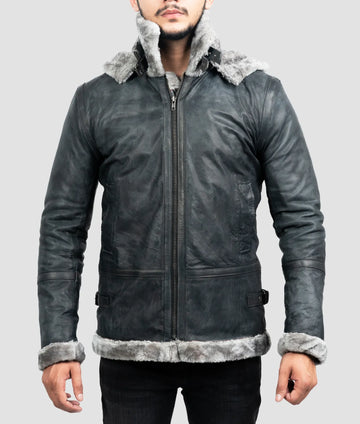 Mason Mens Grey B-3 Aviator Bomber Jacket | Mens Grey B-3 Aviator Bomber Jacket-2
