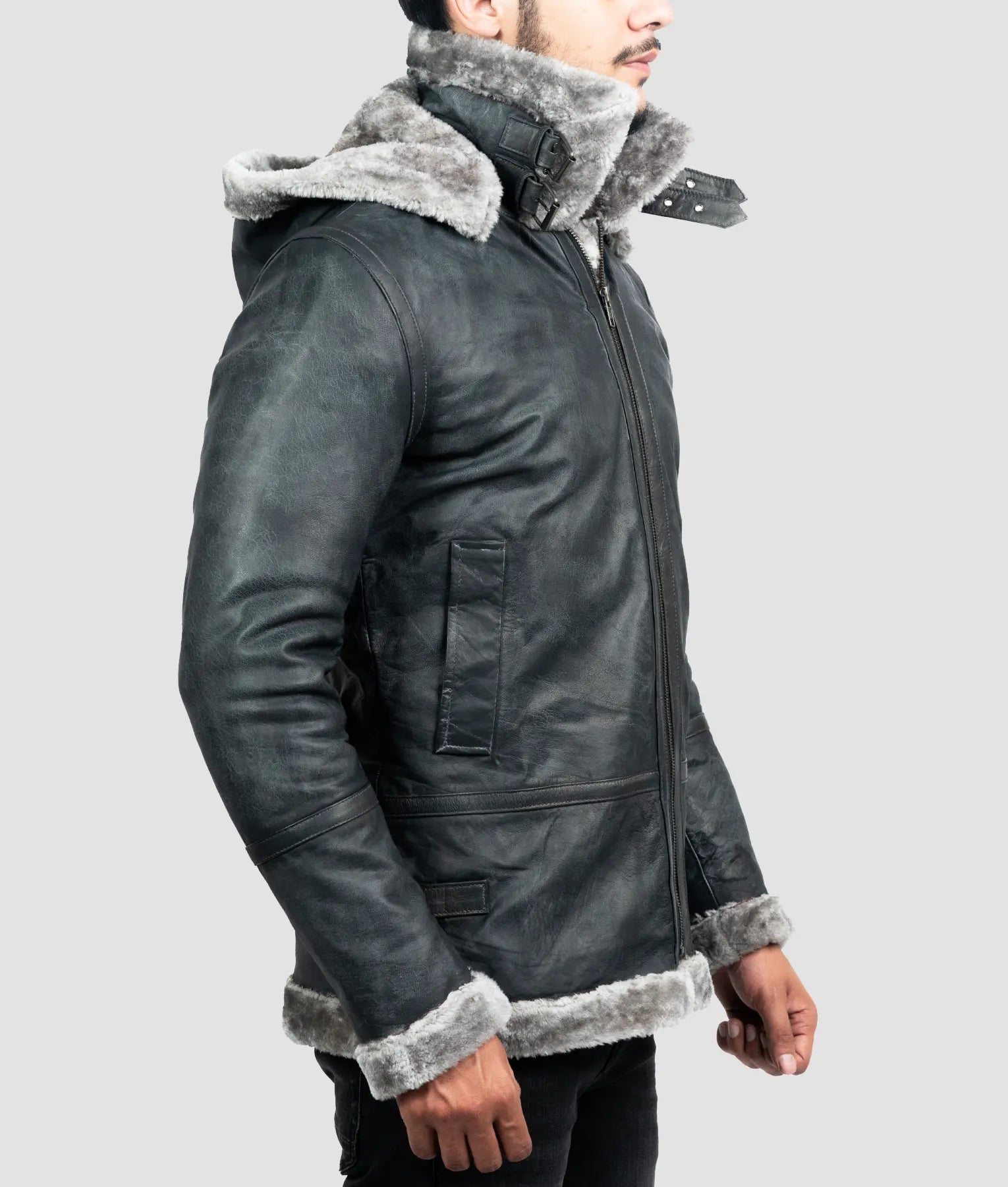 Mason Mens Grey B-3 Aviator Bomber Jacket | Mens Grey B-3 Aviator Bomber Jacket-3