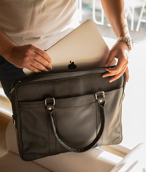 Office Laptop Leather Bag | Men's Office Laptop Black Leather Bag-2