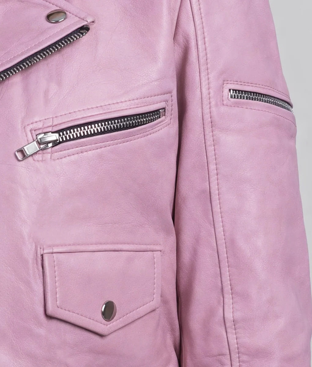 Michelle Womens Pink Double Rider Jacket | Womens Pink Double Rider Jacket-4