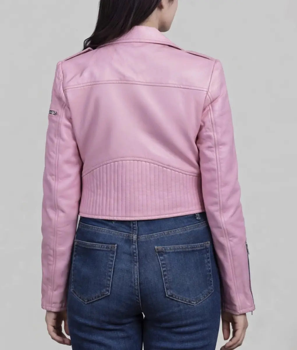 Michelle Womens Pink Double Rider Jacket | Womens Pink Double Rider Jacket-1