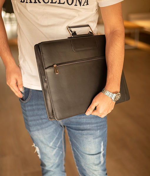 Office Laptop Leather Bag | Men's Office Laptop Black Leather Bag-5