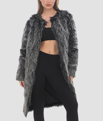 Olivia Womens Black & Grey Fur Coat | Womens Black & Grey Fur Coat-1