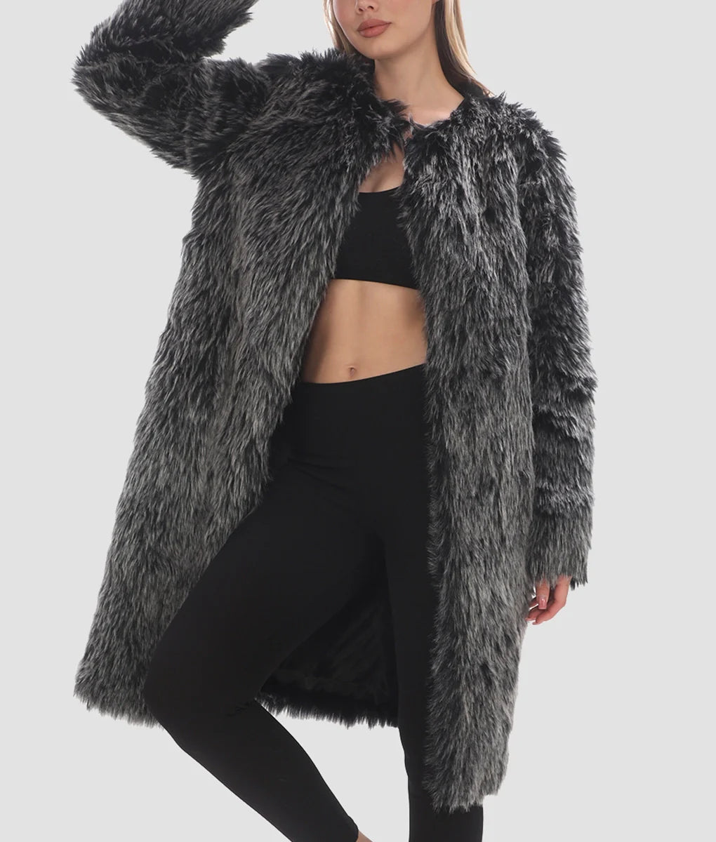 Olivia Womens Black & Grey Fur Coat | Womens Black & Grey Fur Coat-2