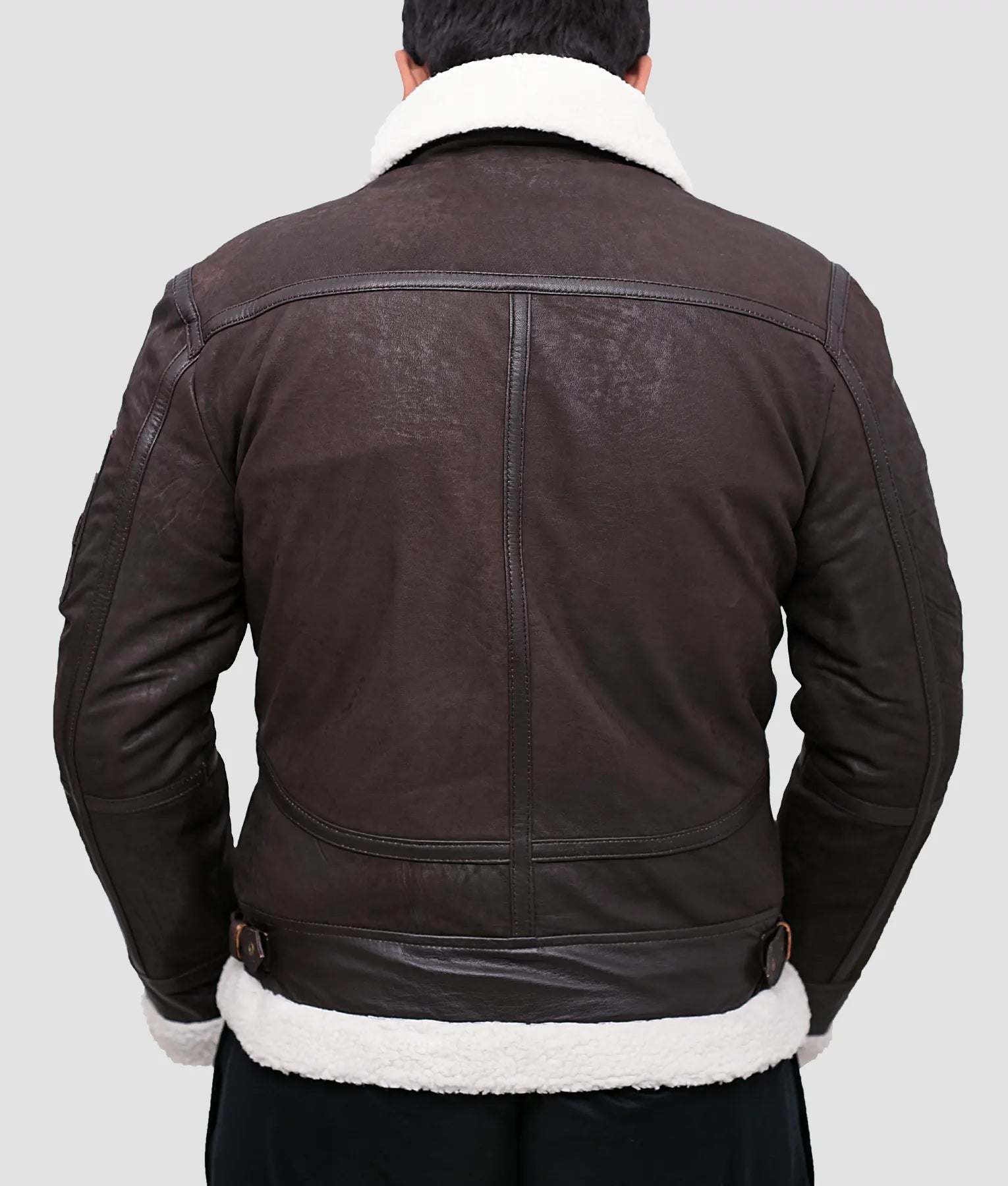 Ralph Mens Distressed Dark Brown B3 Shearling Bomber Jacket | Mens Distressed Dark Brown B3 Shearling Bomber Jacket-4