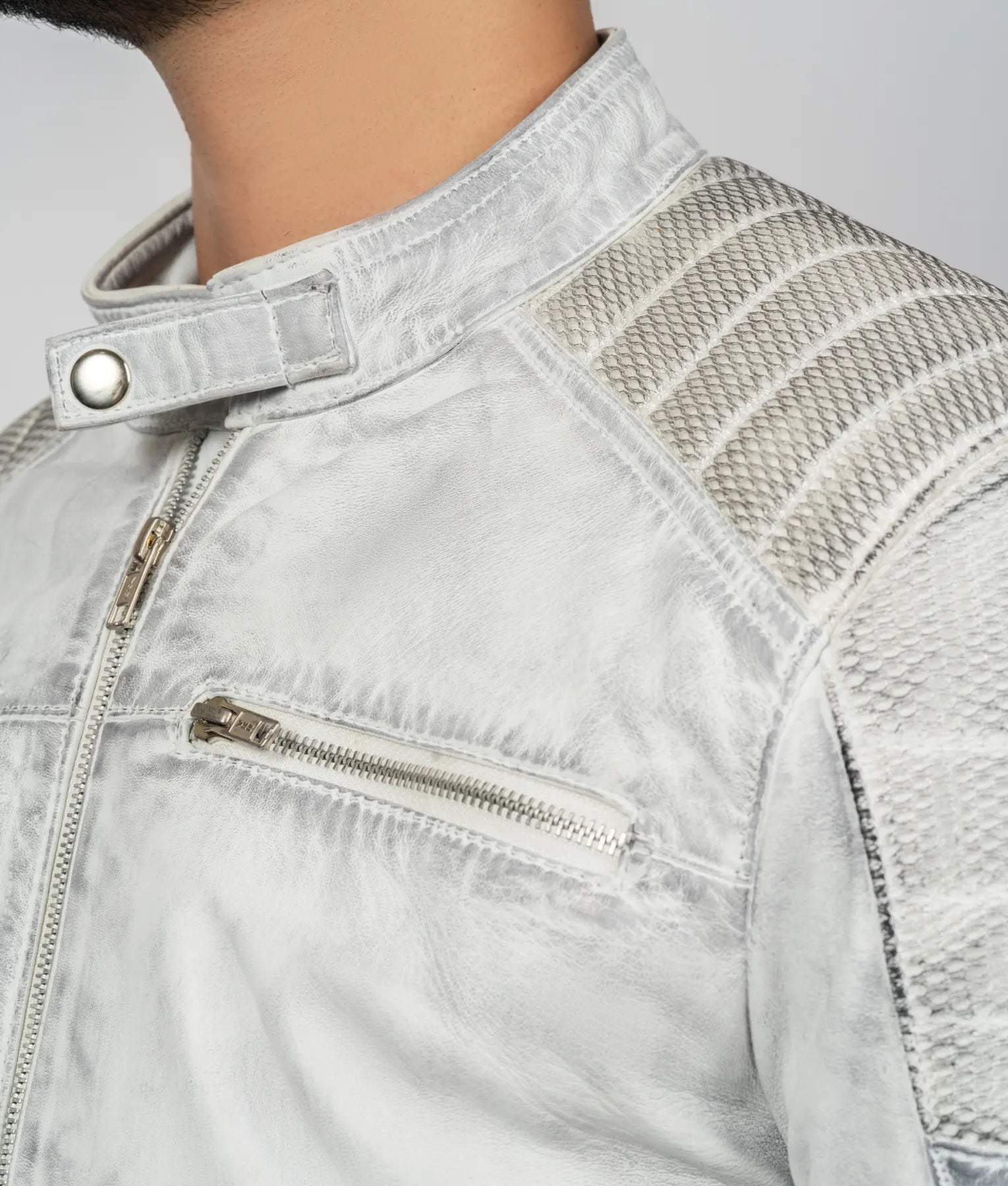 Rick Mens Grey Leather Biker Jacket | Mens Grey Leather Biker Jacket-4