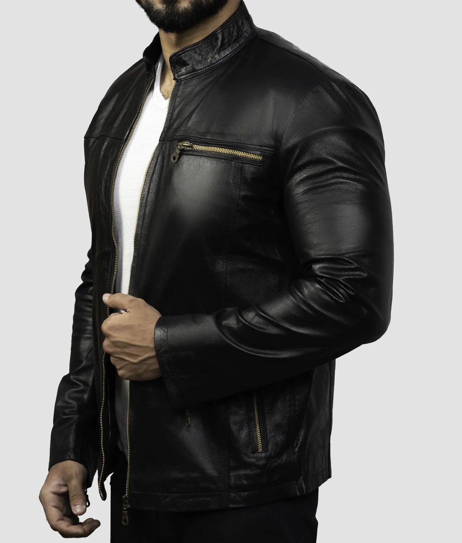 Ryan Mens Black Leather Biker Jacket | Mens Black Leather Biker Jacket-3