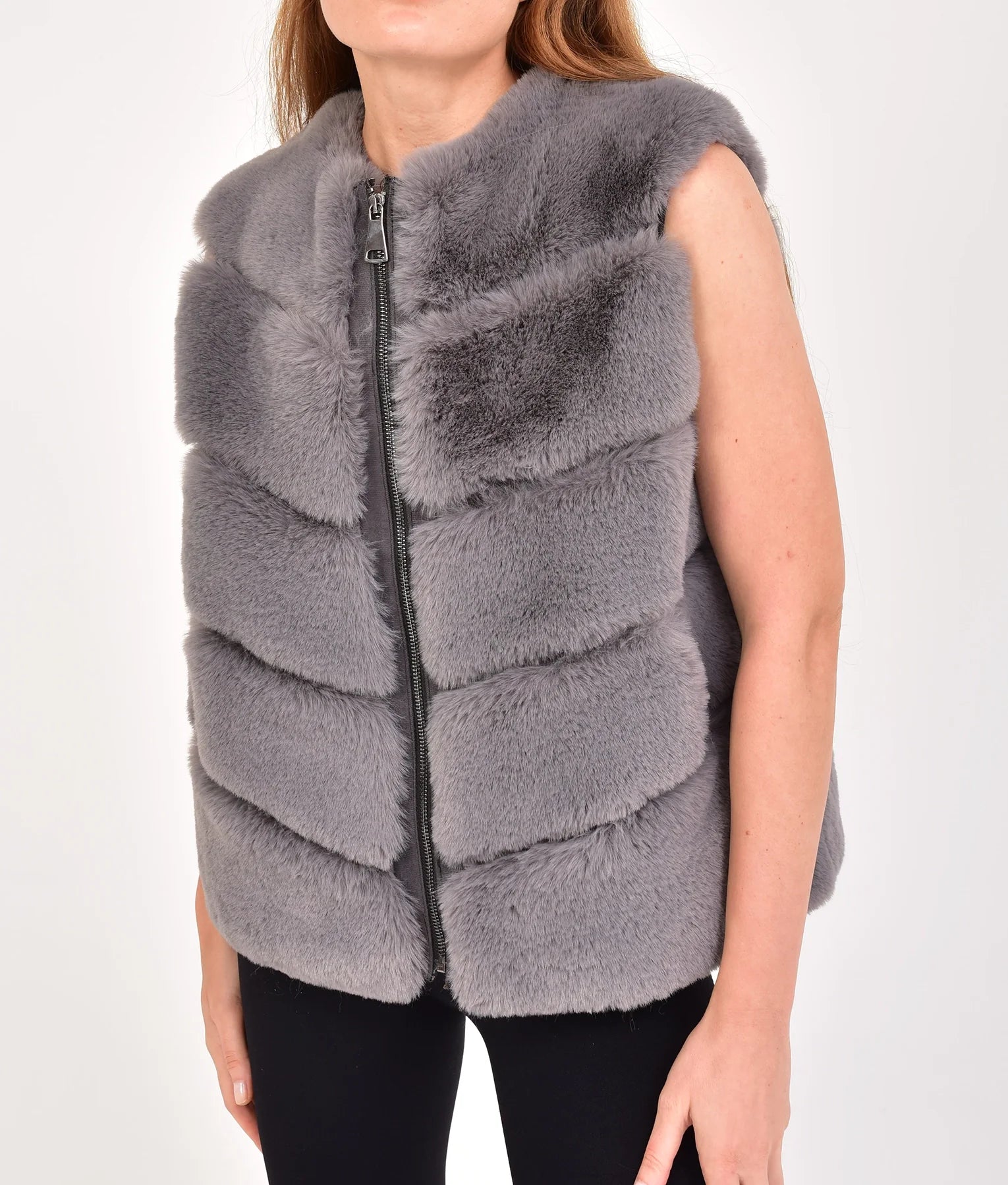 Rylee Womens Grey Fur Vest | Womens Grey Fur Vest-2