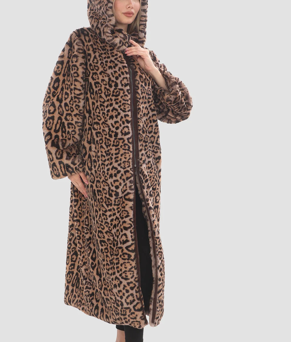 Sabrina Womens Leopard Print Fur Coat | Womens Leopard Print Fur Coat-2