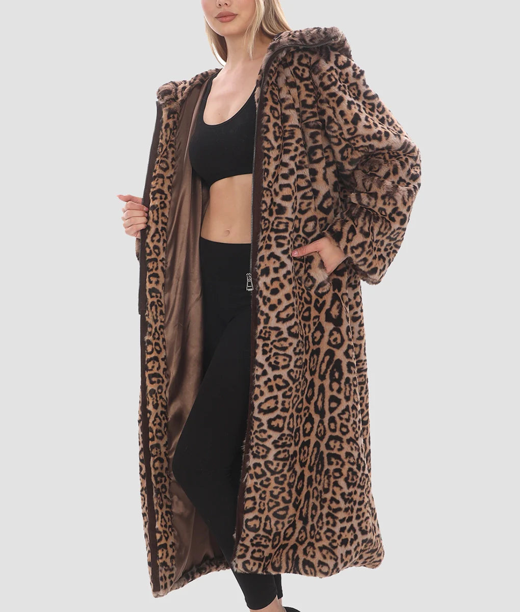 Sabrina Womens Leopard Print Fur Coat | Womens Leopard Print Fur Coat-3