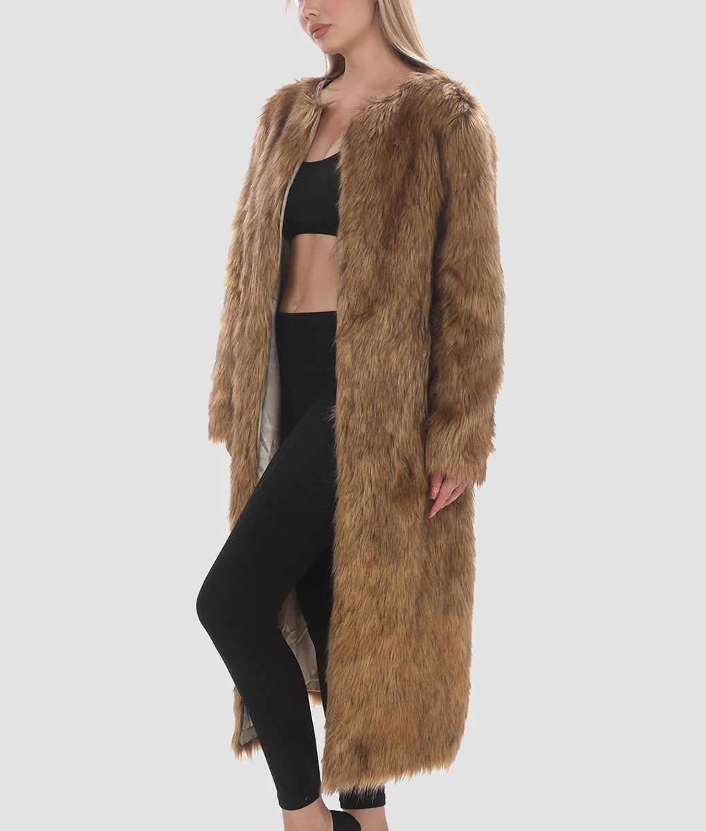 Selena Womens Brown Fur Coat | Womens Brown Fur Coat-3