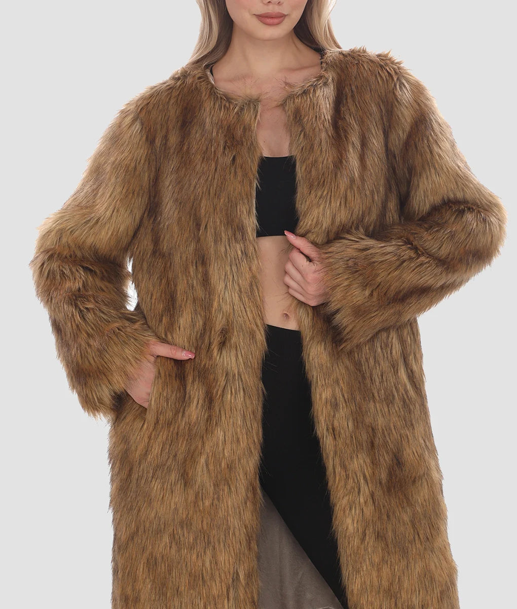 Selena Womens Brown Fur Coat | Womens Brown Fur Coat-1